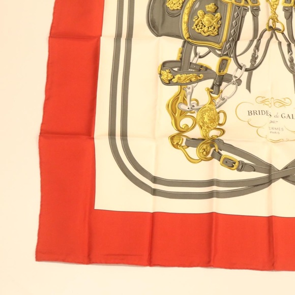 HERMES Carre 90 BRIDES de GALA Scarf 100% Silk Red Auth am1165g - Picture 5 of 9